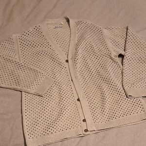 Kotn Beige Knit Cardigan with Button Closure